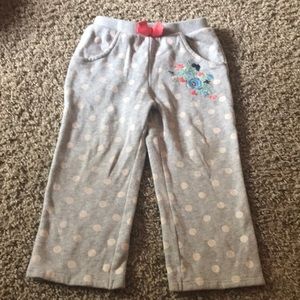 Oshkosh Gray Sweat Pants White Polka Dots Blue and Orange Flowers